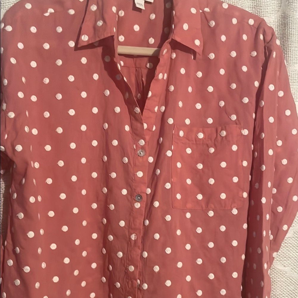 J Jill Pink Polka Dot Button-Up Shirt